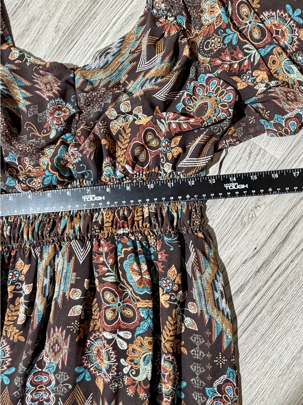 Shyanne Brown Floral Boho Mini Dress with Teal & Rust Accents - Picture 7 of 9